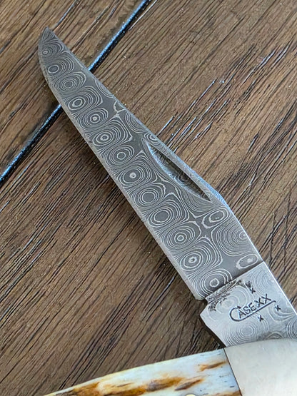 2007 Case XX Rain Drop Damascus Muskrat with Amber Bone Handles No Box
