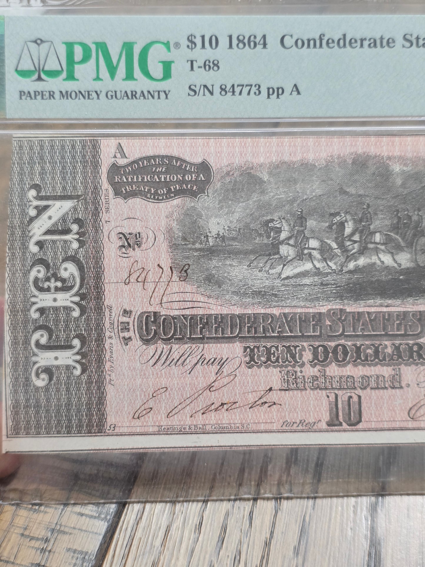 1864 $10 Confederate States of America 63 Choice Uncirculated PMG EPQ T-68