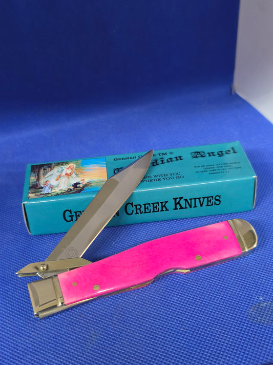 Guardian Angel Lock Back Cheetah Knife Pink Bone Handles 4 3/8" EM2567052PKBN