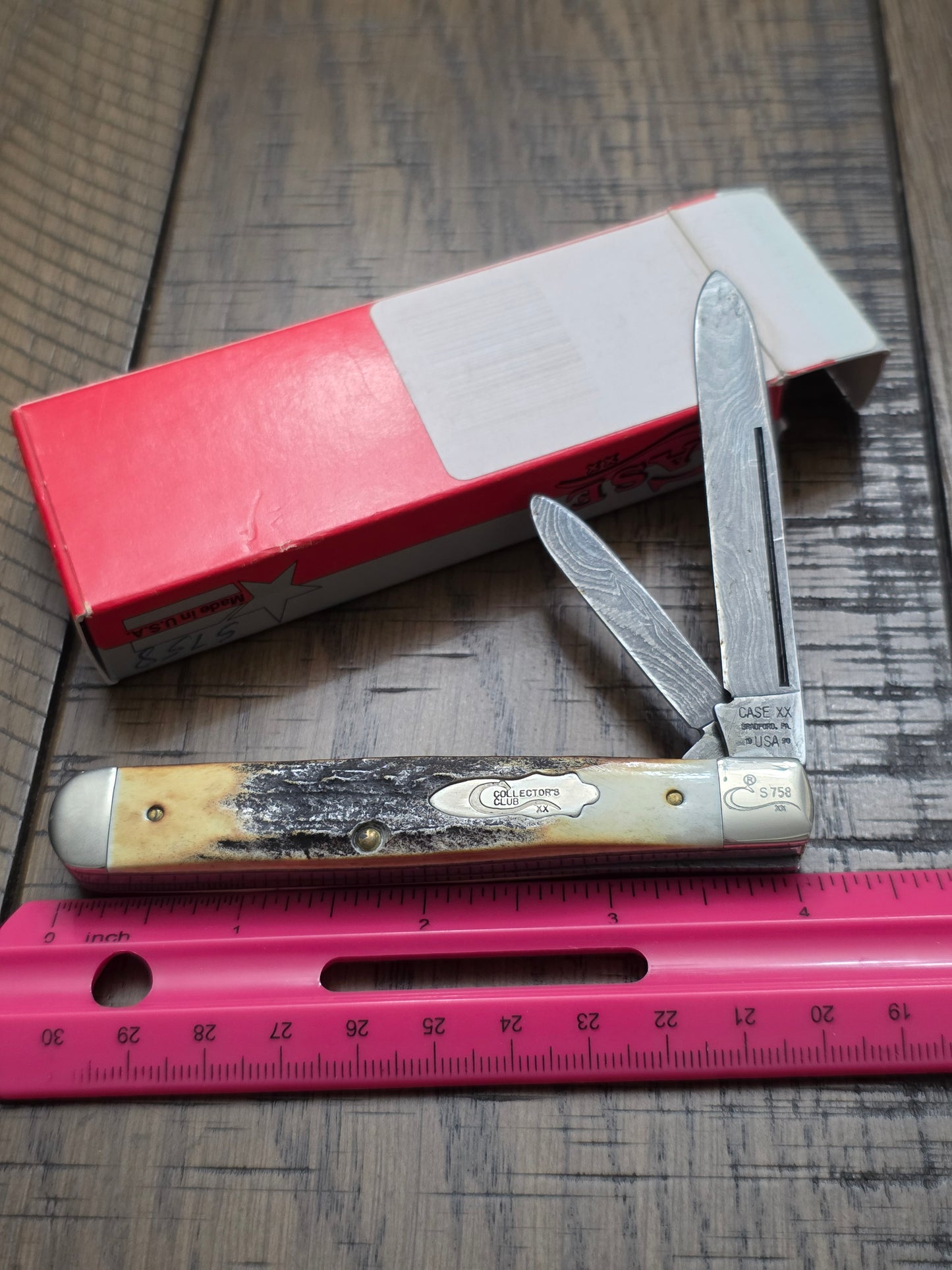 1990 Case XX CCC Genuine Stag Jack Knife Damascus Blades - 52019 - 01077