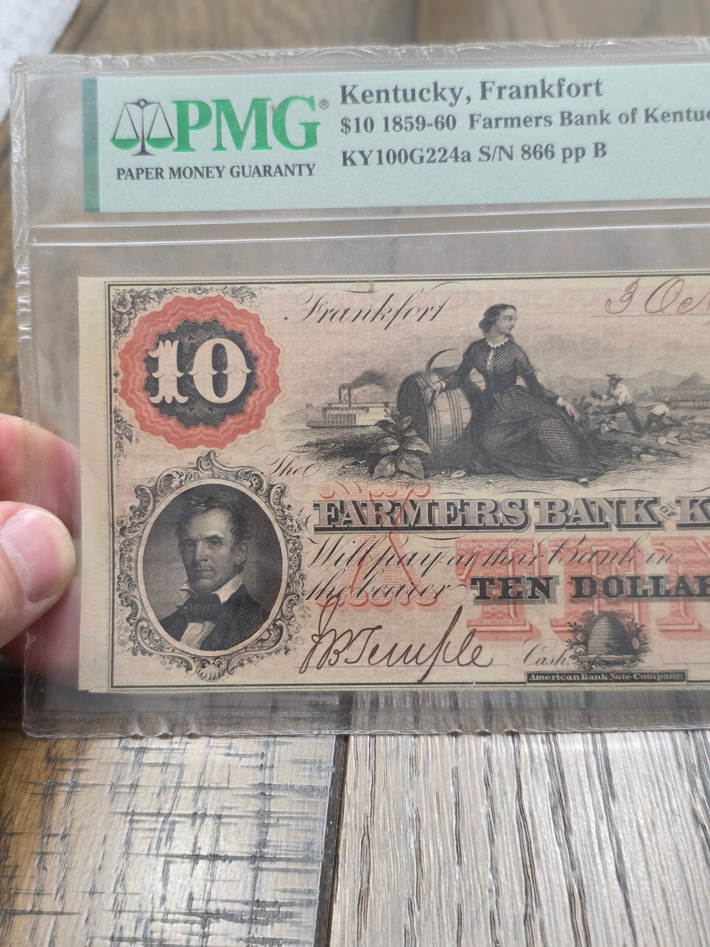 1859-60 $10 Famers Bank Of Kentucky Bank Note Frankfort, Kentucky PMG 64 Choice Uncirculated EPQ