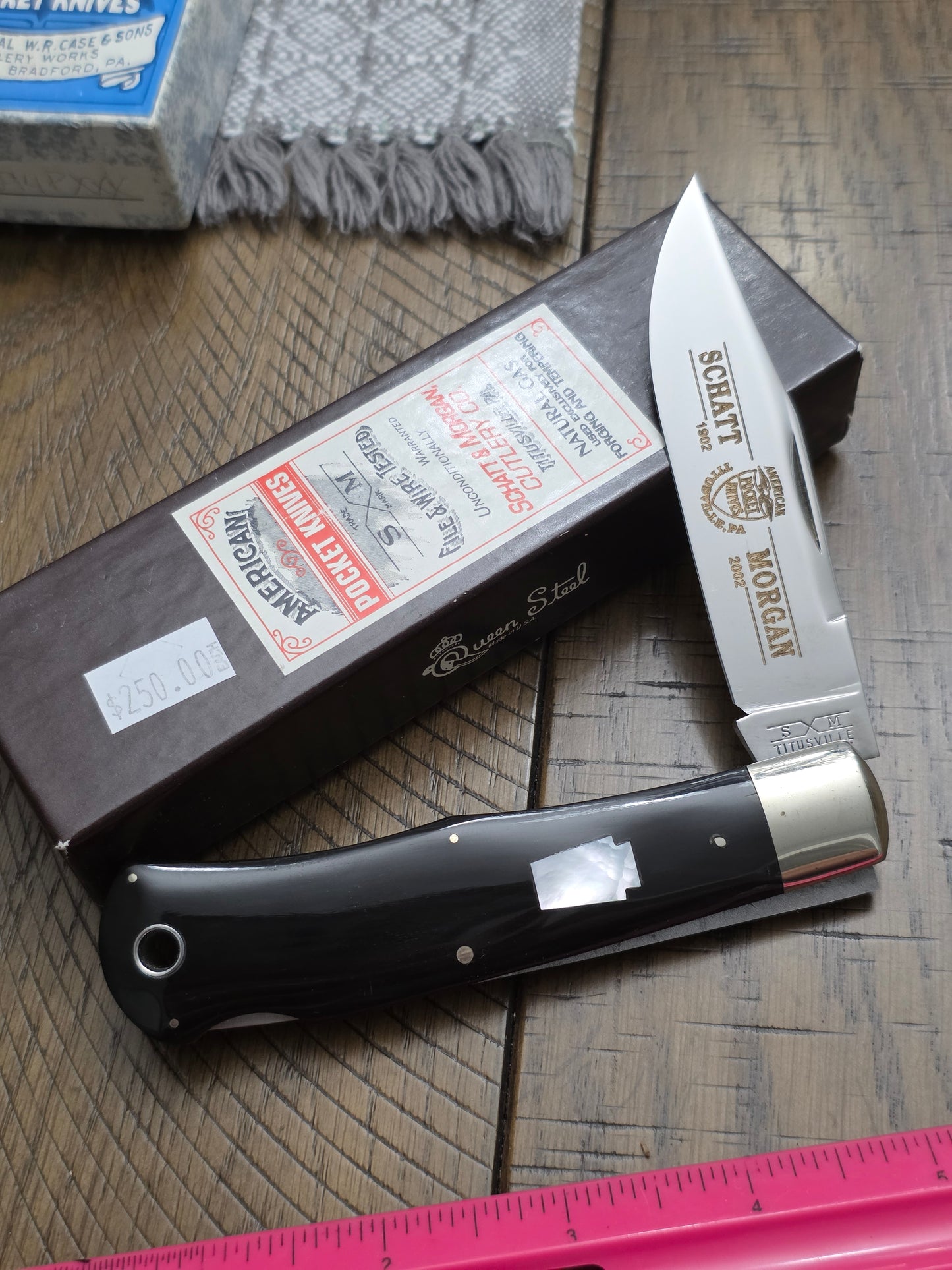 2002 Schatt & Morgan 100th Anniversary Cape Buffalo Horn Lockback Hunter