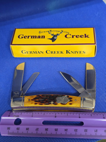 GERMAN CREEK 3 5/8" Congress 4 Blade Mountain Honey Jigged Bone Handles 64MTH