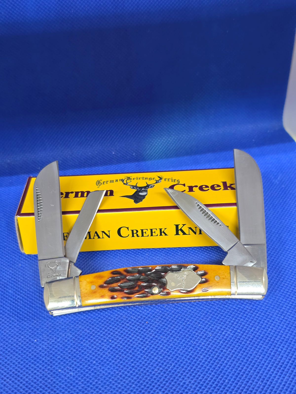 GERMAN CREEK 3 5/8" Congress 4 Blade Mountain Honey Jigged Bone Handles 64MTH