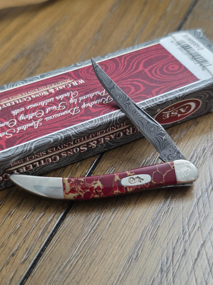 2015 Case XX Tiny Toothpick Red Matrix Stone With Raindrop Damascus Steel 910096RM/D
