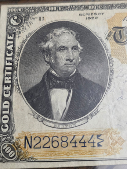 1922 Series $100 Gold Certificate VF30 PMG