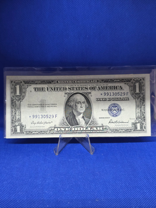 1935 Series F $1 Dollar Silver Certificate Blue Seal Star Note VF condition