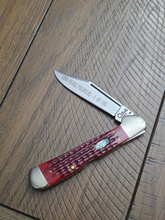 1999 Case XX Red Bone Pocketworn Copperlock Pearl Premiers 1 of 100 Abalone Shield