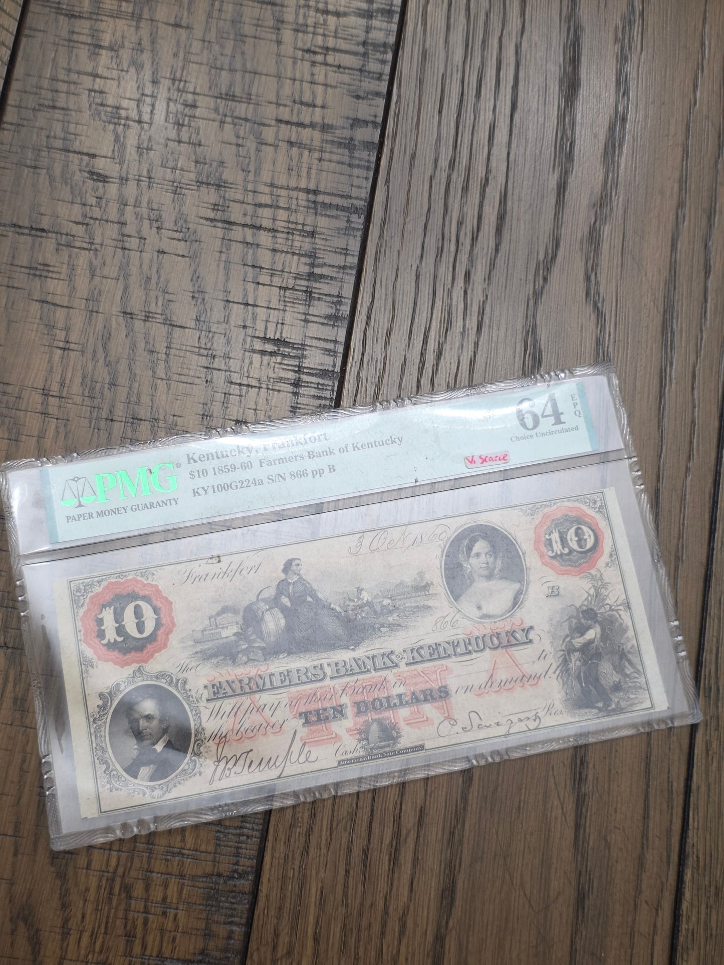 1859-60 $10 Famers Bank Of Kentucky Bank Note Frankfort, Kentucky PMG 64 Choice Uncirculated EPQ