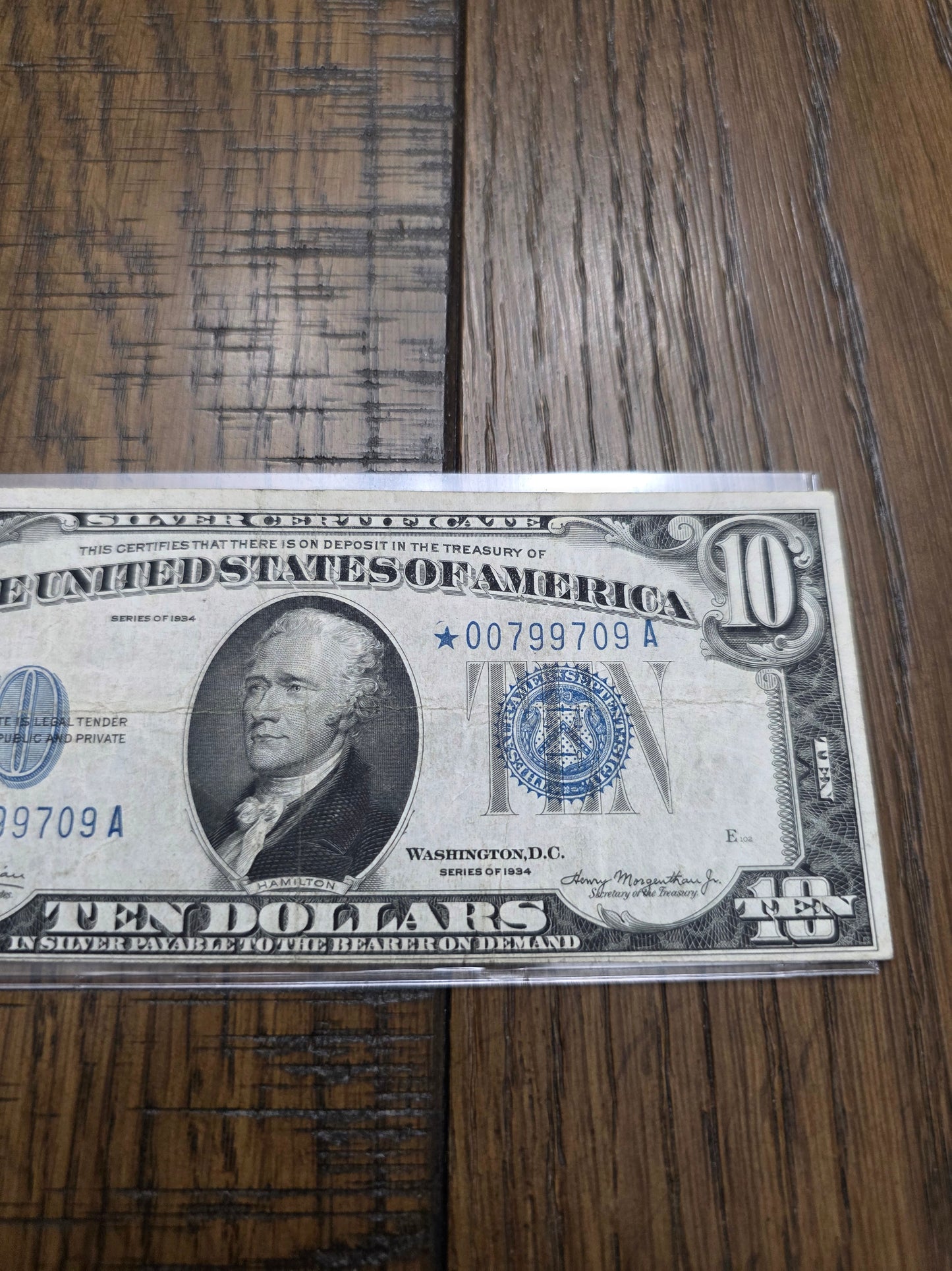 1934 $10 Blue Seal Silver Certificate Star Note Good Serial Number VG
