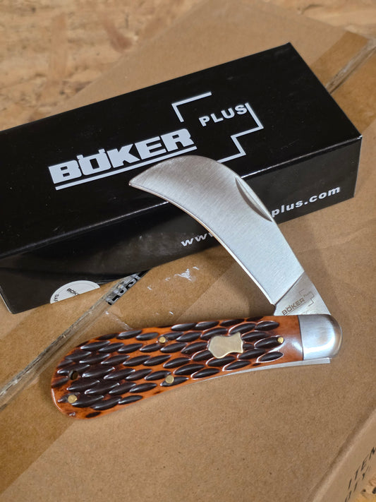 BOKER Plus - Brown Jig Bone Hawkbill - 01BO0207