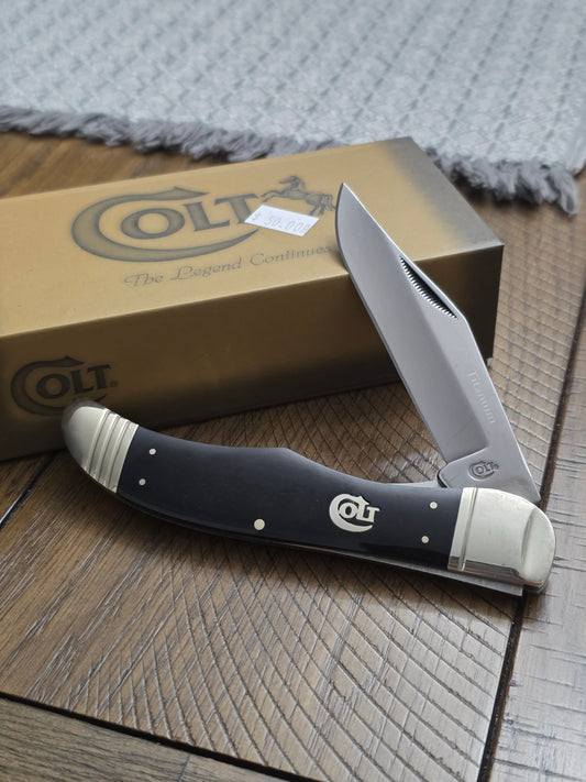 CT571 Colt Folding Hunter Single Blade Titanium Smooth Black Bone