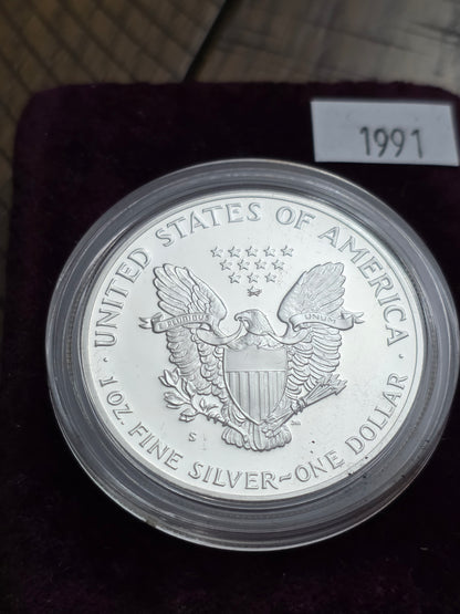 1991 SAE Proof Silver American Eagle $1 New in velvet box