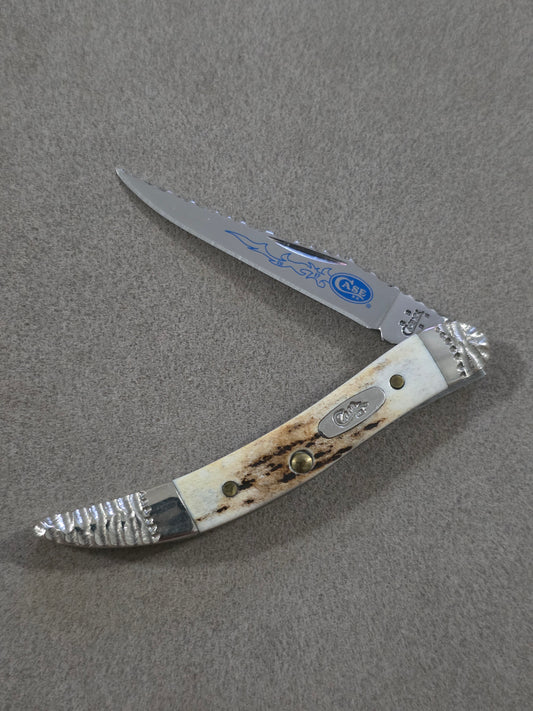 2006 Case XX Blue Scroll Stag Handle Tiny Toothpick with Custom File Work!