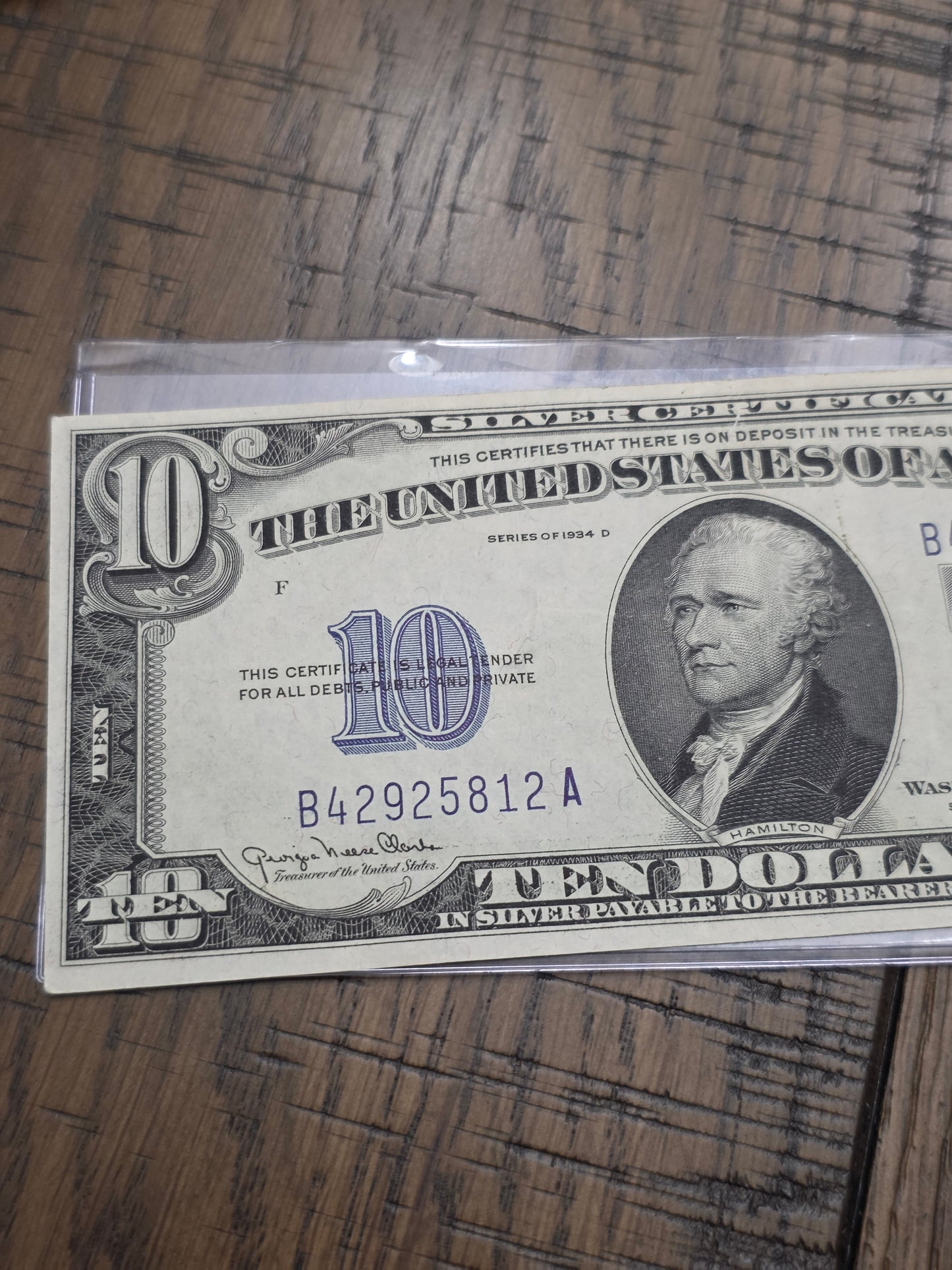 1934 D Series $10 Dollar Blue Seal Silver Certificate Uncirculated Condition