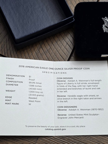 2018 SAE Proof Silver American Eagle $1 New in Box