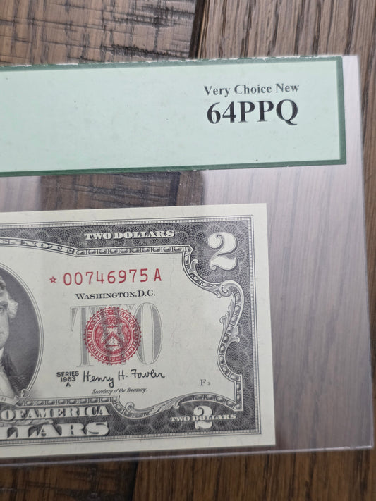 1963 A Series $2 Red Seal Star Note 64PPQ Uncirculated Very Choice New