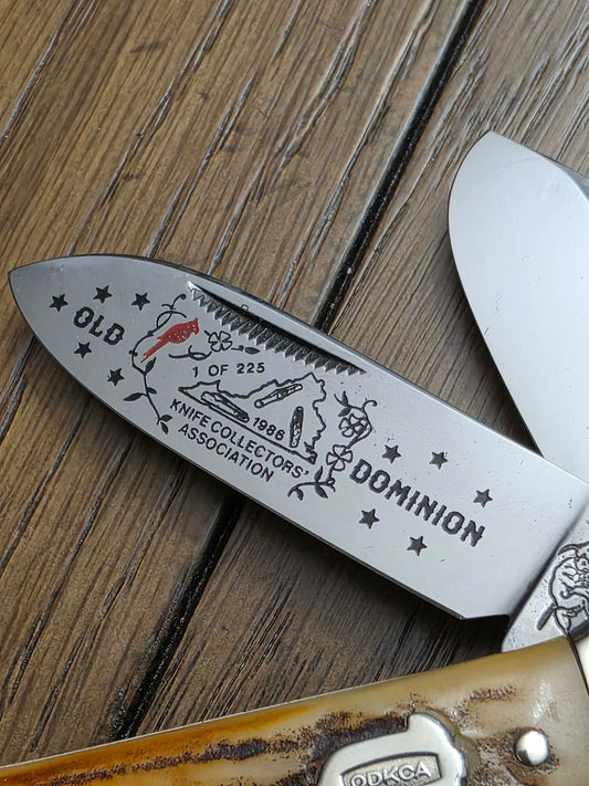 1986 Bulldog Brand Stag 3 Blade Canoe Acorn Shield ODKCA #215/225