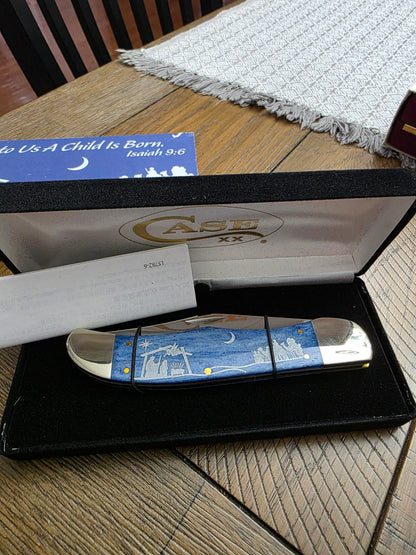 2024 Case XX  Christmas Folding Hunter Smooth Blue Bone Handles 10635