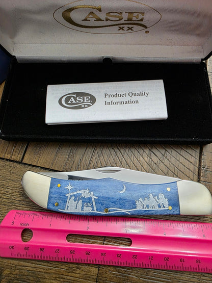 2024 Case XX  Christmas Folding Hunter Smooth Blue Bone Handles 10635