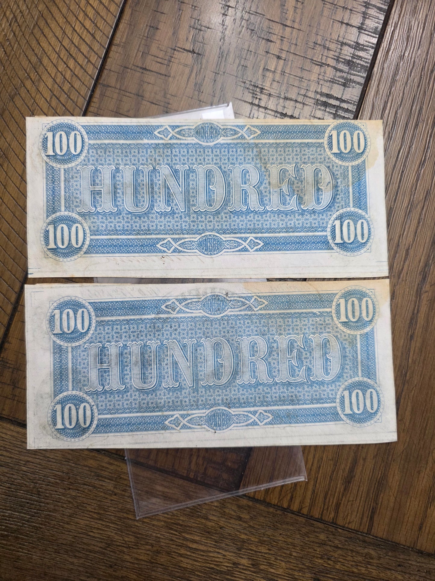 2 - 1864 $100 CSA Notes Confederate States of America Series 1 Consecutive Serial Number