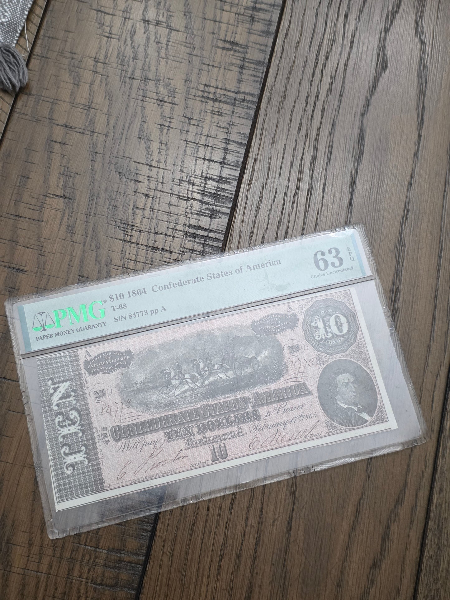 1864 $10 Confederate States of America 63 Choice Uncirculated PMG EPQ T-68