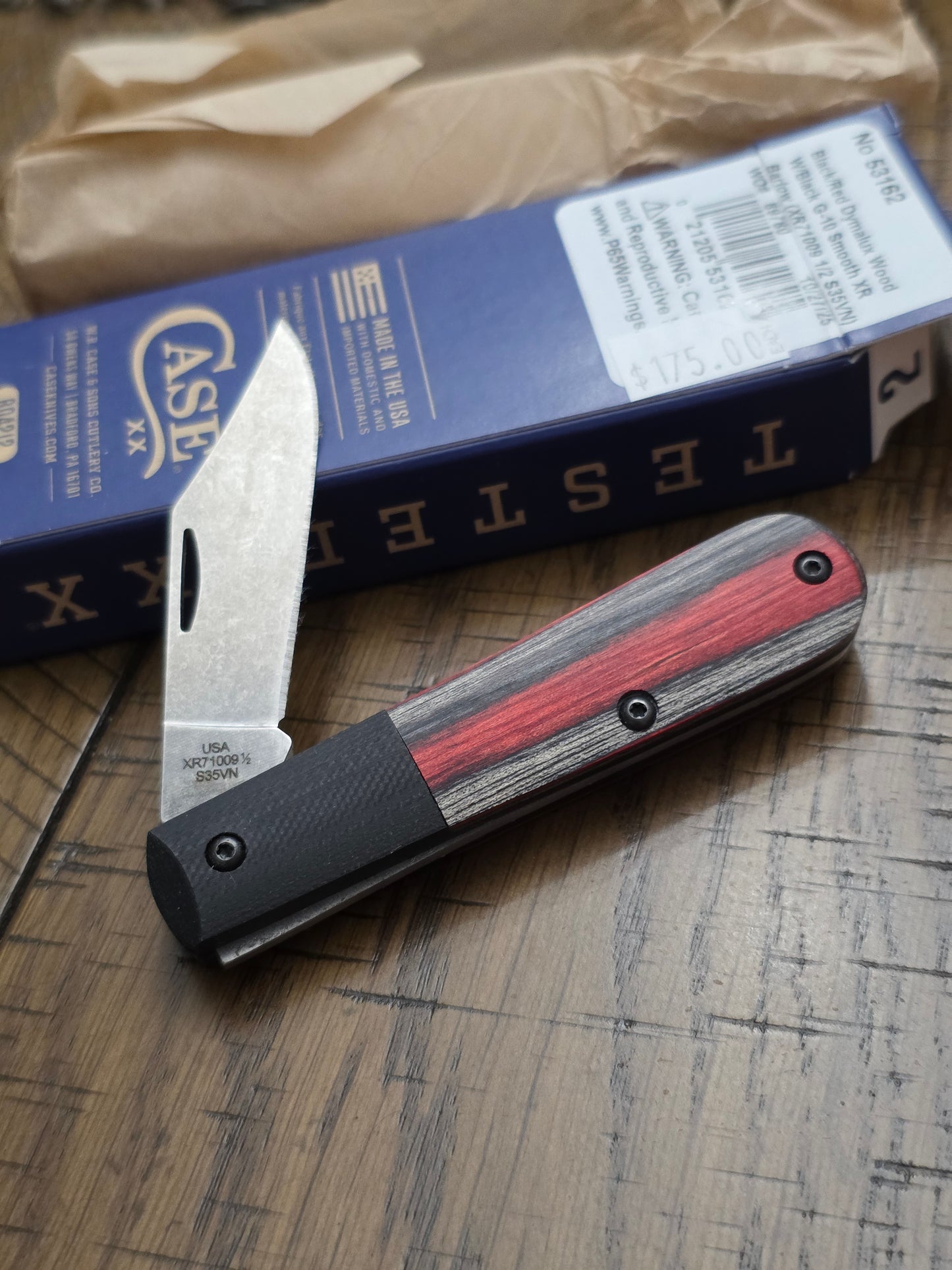 2025 Case XX ADE Crossroads Barlow Black & Red Dymalux Wood With Micarta 53162
