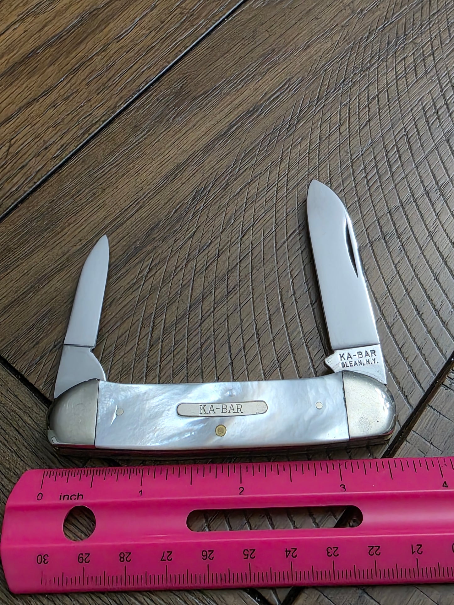 KA-BAR Mother of Pearl Canoe with Bar shield Olean,N.Y.