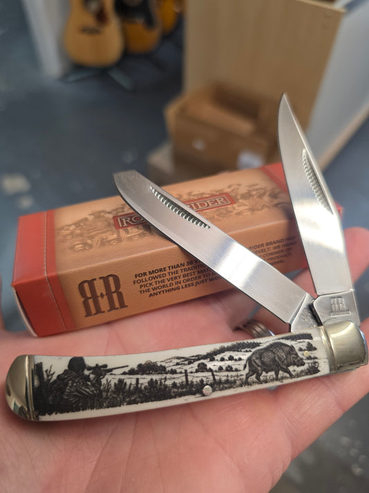 Rough Ryder - Trapper Hog Hunter Knife Custom Etched 22034HOG