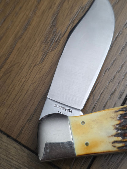 1976 Case XX 5172SSP Razor Edge Gray Etch Clasp Knife with Stag Handles