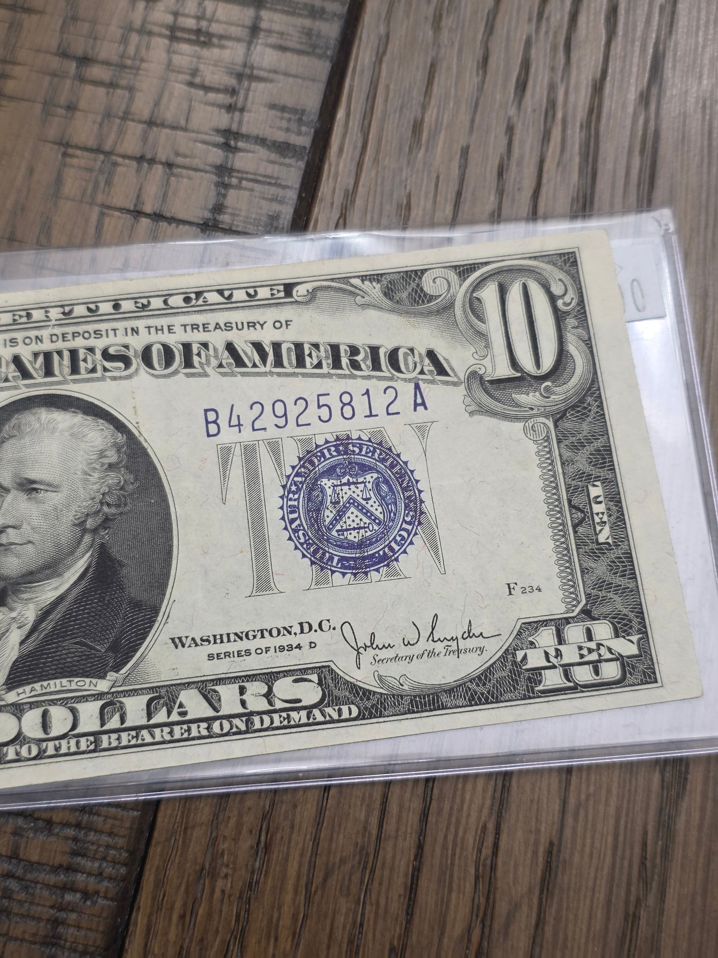 1934 D Series $10 Dollar Blue Seal Silver Certificate Uncirculated Condition