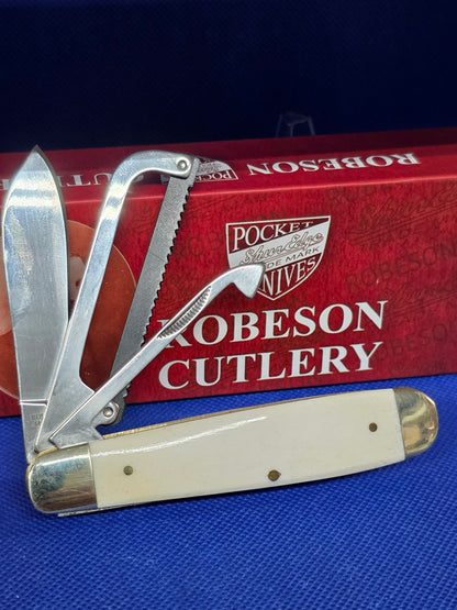 Robeson Shur-Edge Gamecock Knife - Fightin' Chicken Knife - Smooth White Bone with CUSTOM Etch ROB632730- FR