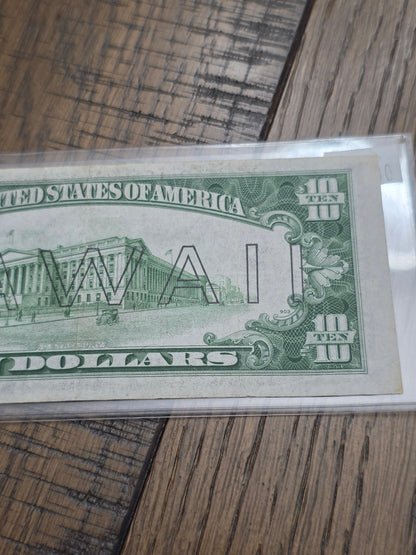 1934A $10 Hawaii FRN Emergency Note - AU Condition
