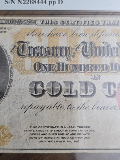1922 Series $100 Gold Certificate VF30 PMG