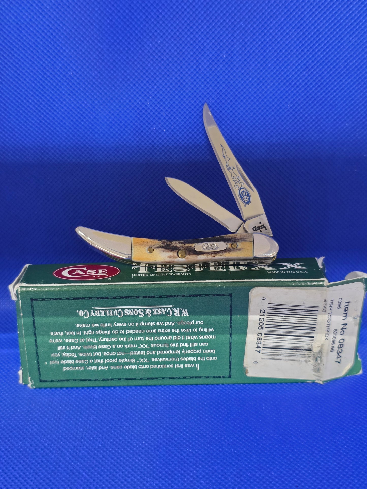 2007 Case XX Stag 520096 Tiny Toothpick Blue Scroll Etch SMKW Exclusive 08347