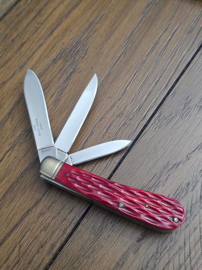 Rough Rider 3 Blade Mini Trapper Red Jig Bone 1st Gen Horseshoe Shield RR430