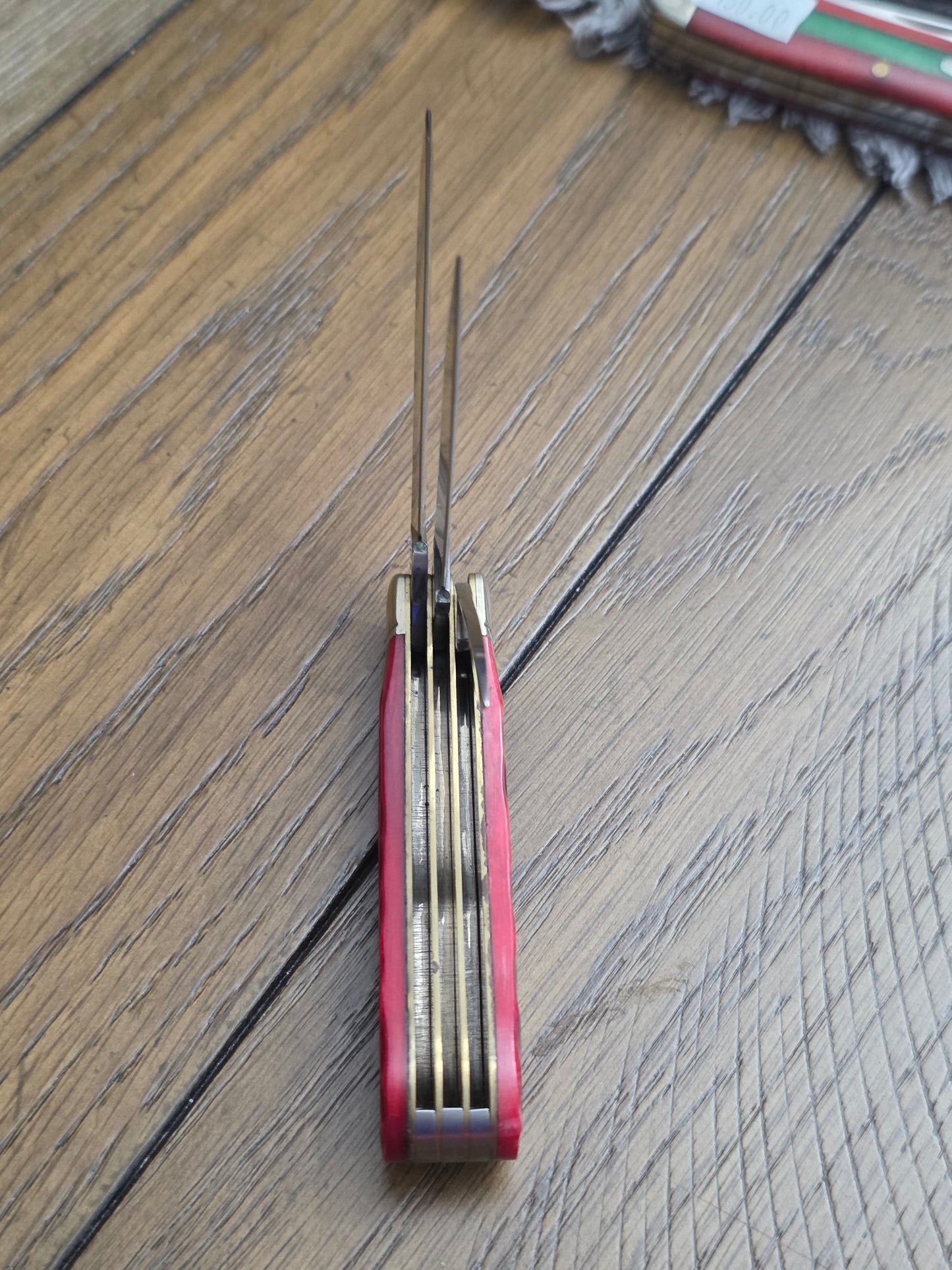 Rough Rider 3 Blade Mini Trapper Red Jig Bone 1st Gen Horseshoe Shield RR430