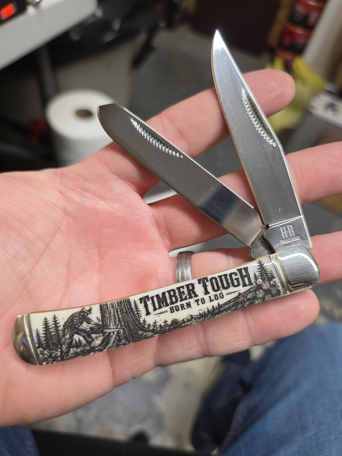 Rough Ryder - Trapper - Timber Tough Logger Knife Custom Etched 22034TIM