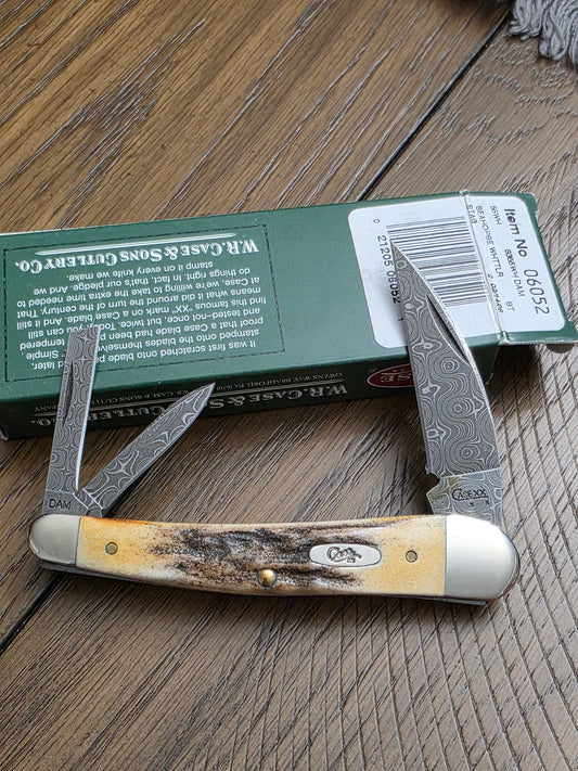 2008 Case XX 5355WH Burnt Stag Damascus Seahorse Whittler 06052