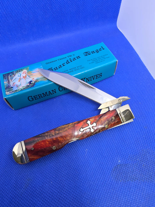 Guardian Angel Lock Back Cheetah Knife Red Pearl Handles 4 3/8" EM2567052CERD