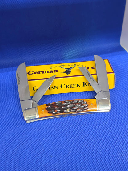 GERMAN CREEK 3 5/8" Congress 4 Blade Mountain Honey Jigged Bone Handles 64MTH
