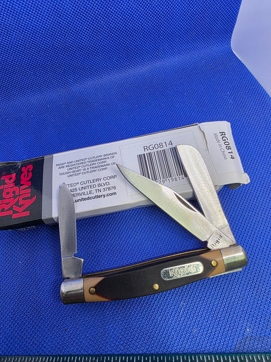 Rigid Square Jaw Stockman Brown Sawcut Delrin Handles NIB RG0814