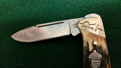 Rough Ryder RR2156 Couteau de canoë, Damas, manches de cerf en os de cannelle